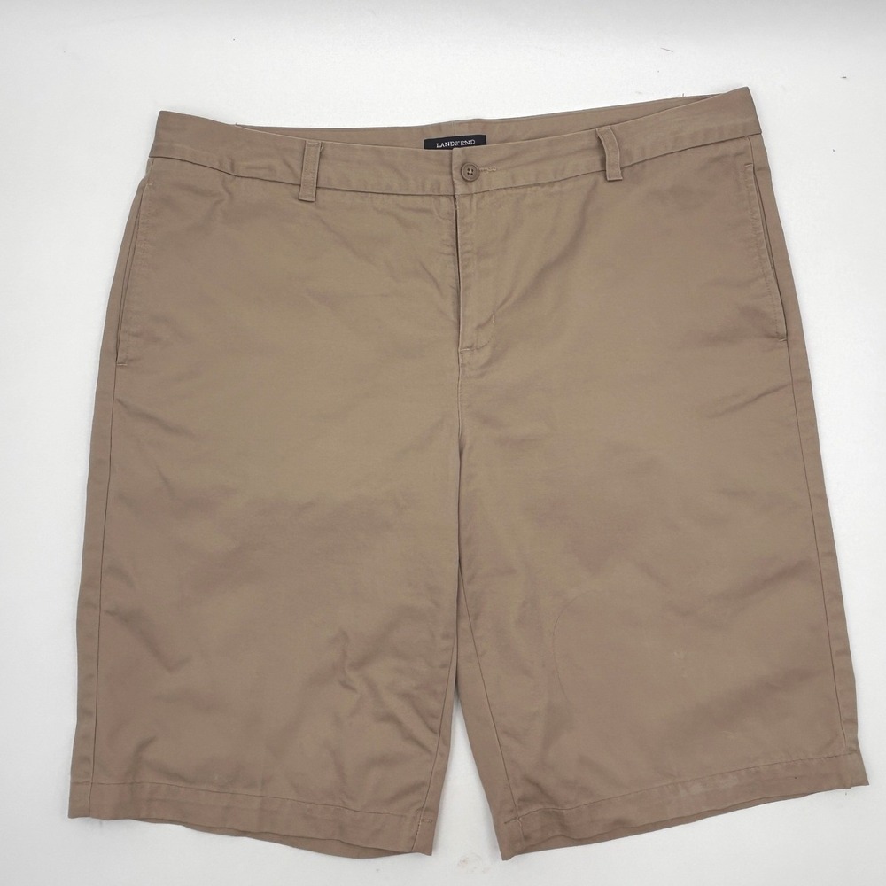 Lands' End Khaki Chino Shorts Womens 18 Tall Beige Casual Classic Fit Preppy - Picture 2 of 5